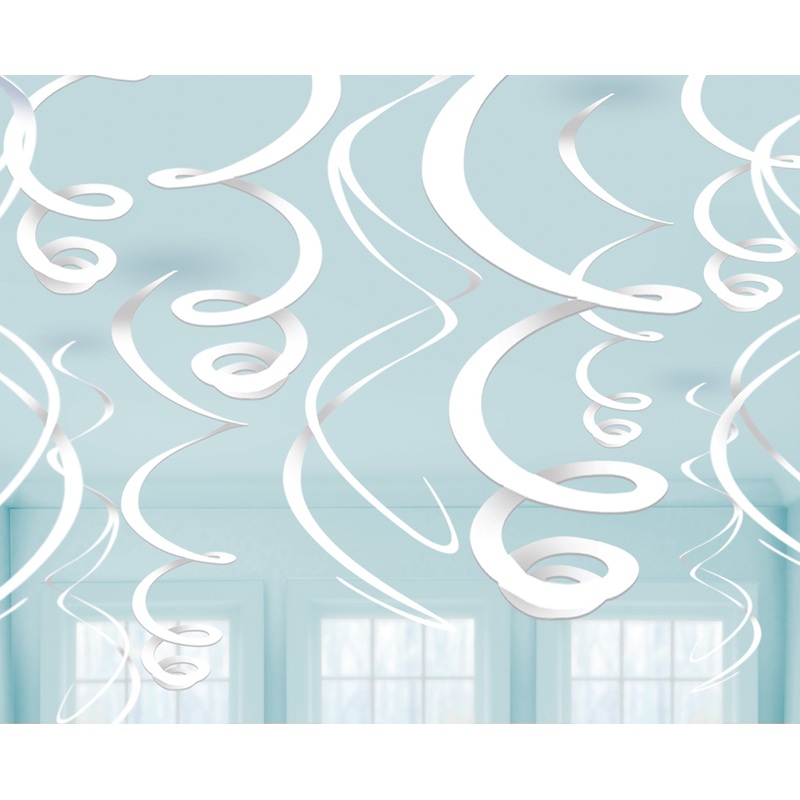 12 Spiral Decorations White 55cm