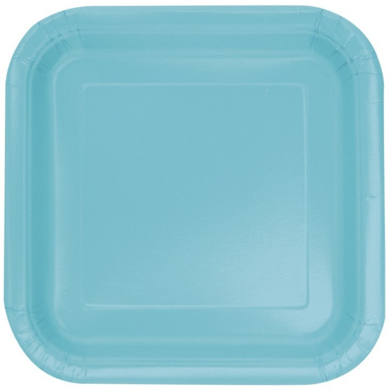 16 Square Paper Dessert Plates Turquoise 18cm