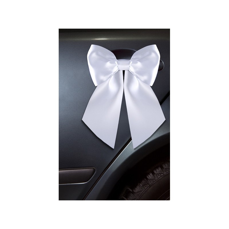 2 satin deco bows white 18cm