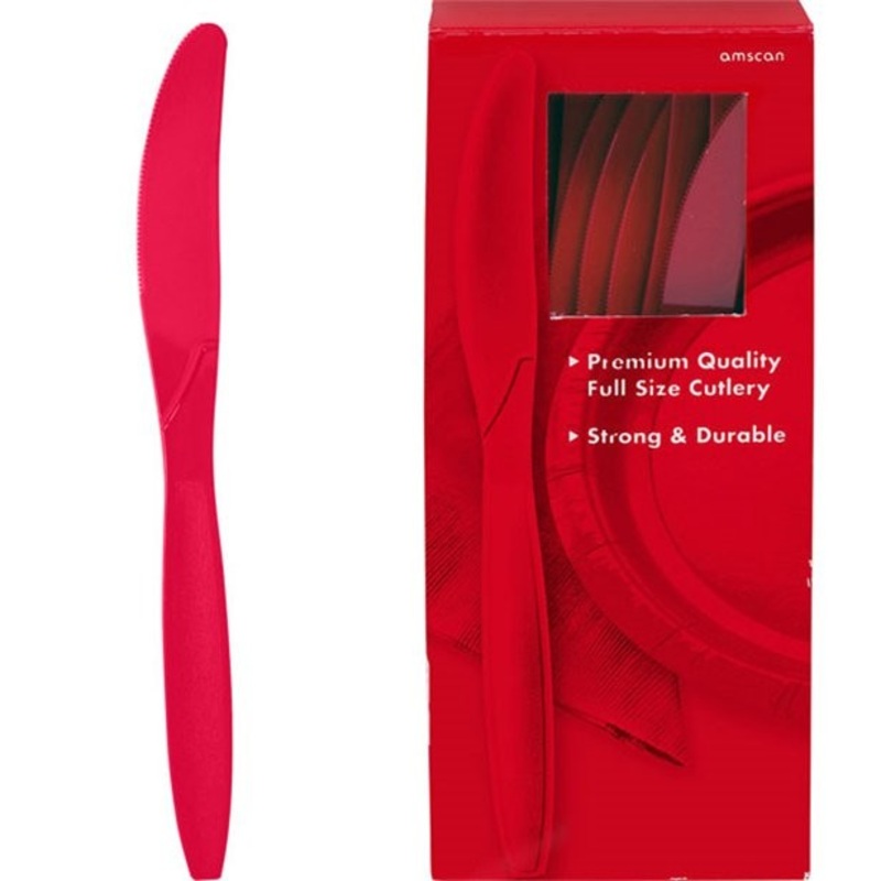 100 plastic knives red