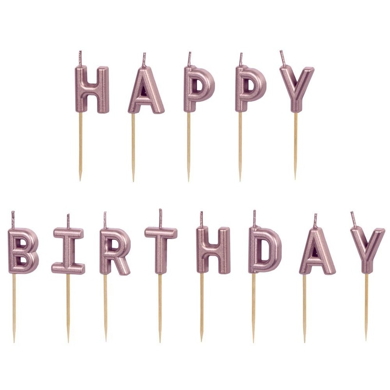 13 cake candles Happy Birthday 2.5cm rose gold