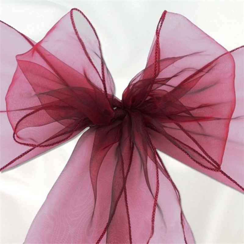 6 burgundy organza chair sashes 3m