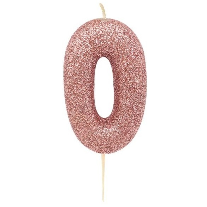 Glittering number 0 cake candle rose gold 7cm