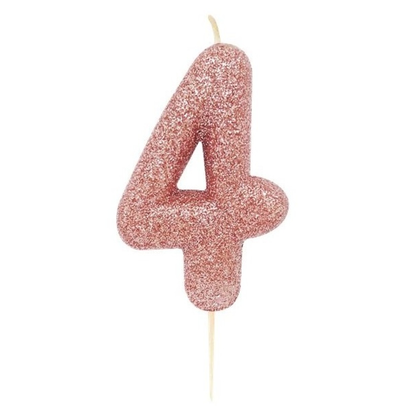 Glittering number 4 cake candle rose gold 7cm