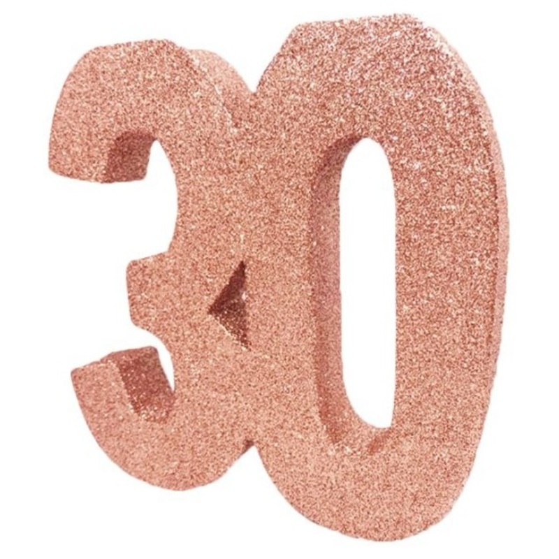 Rose gold number 30 glittering table decoration