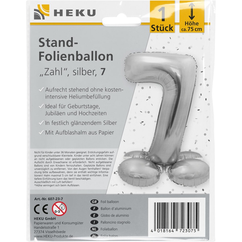 Stand Folienballon Zahl 7 silber 75cm