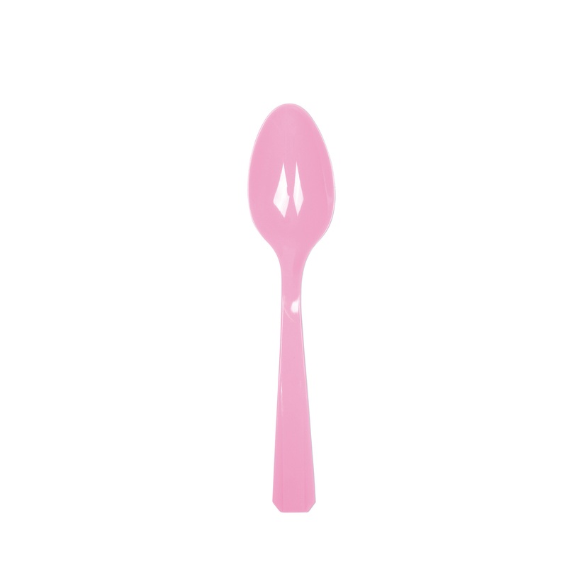 10 pink plastic spoons