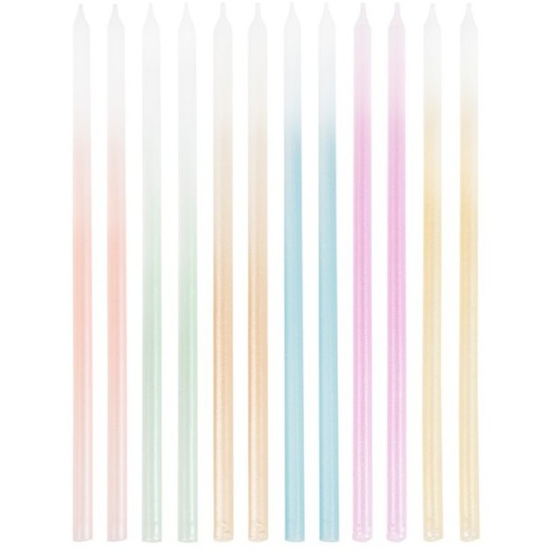 12 colorful ombr pastel candles 18cm