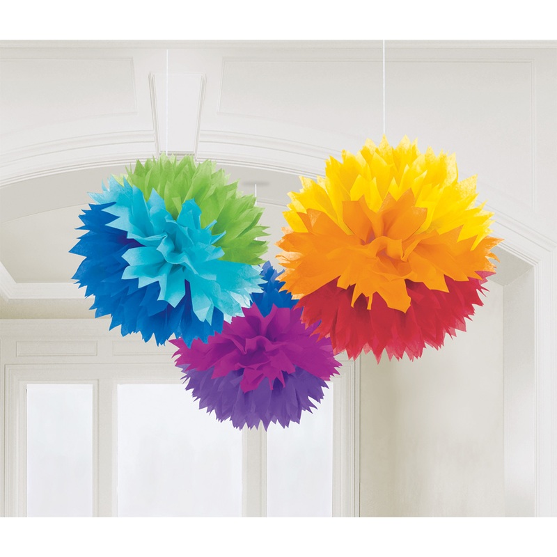 3 Romance pom poms rainbow colored