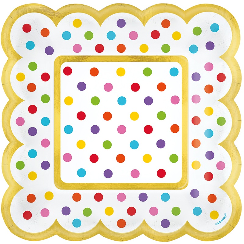 36 paper plates golden wave dots multicolored 14x14cm