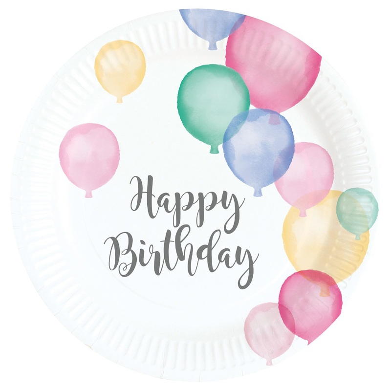 8 pastel birthday paper plates 18cm