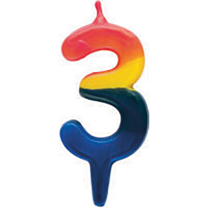 Colorful birthday cracker cake candle number 3