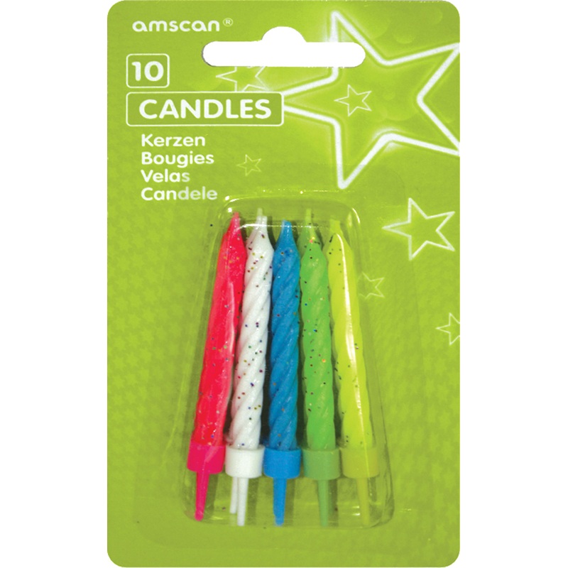 Glittering cake candles colored Including holder 10 pieces