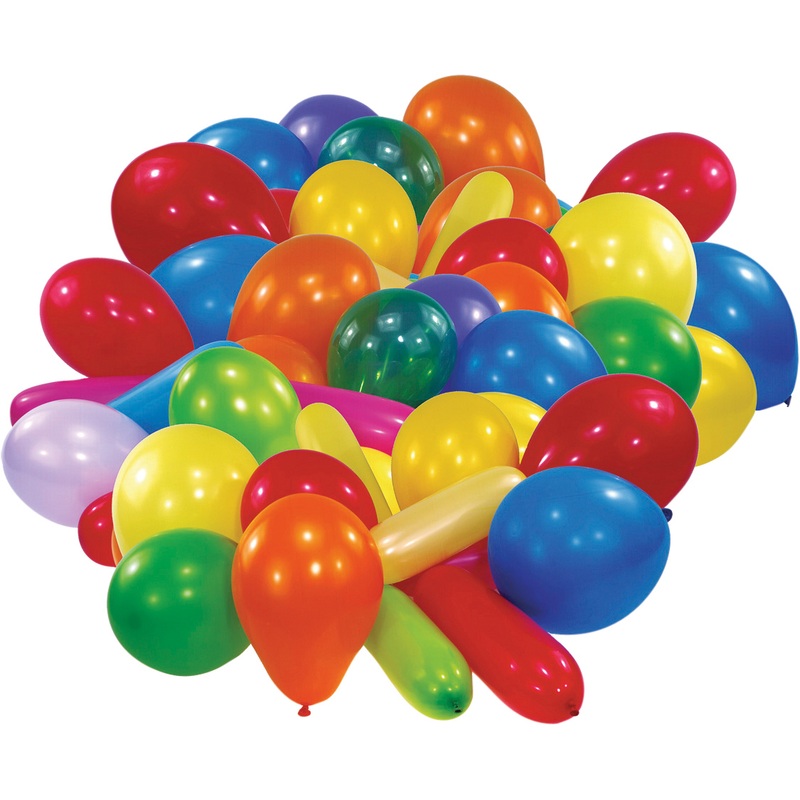 Set of 50 colorful balloons in different shapes
