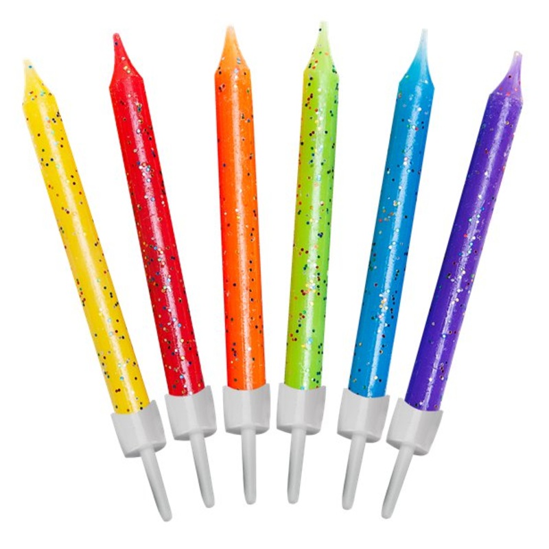 12 rainbow glitter cake candles