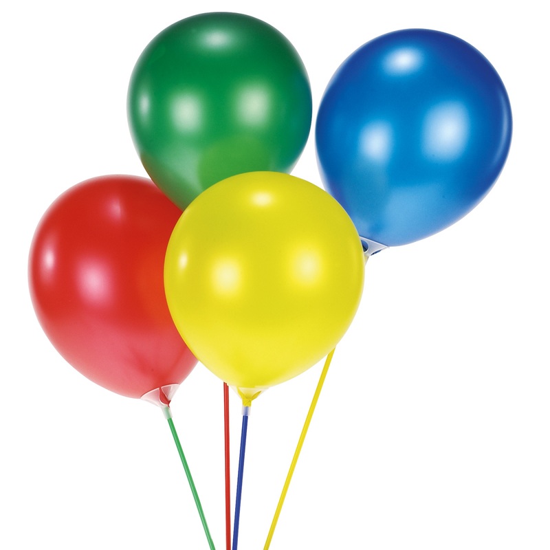 15 colorful rainbow balloon sticks with holder
