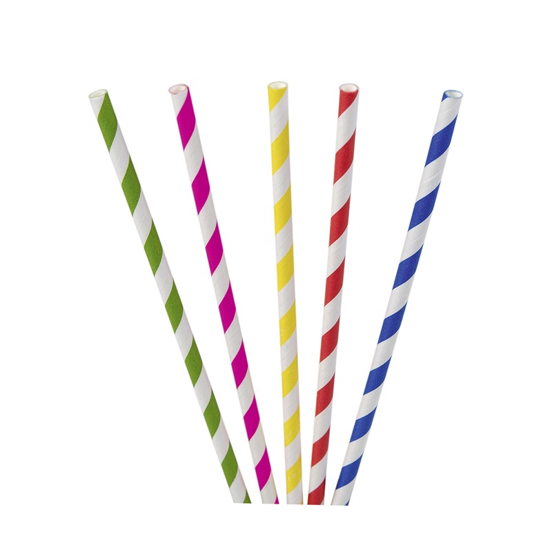 25 striped paper straws colored 19.7cm