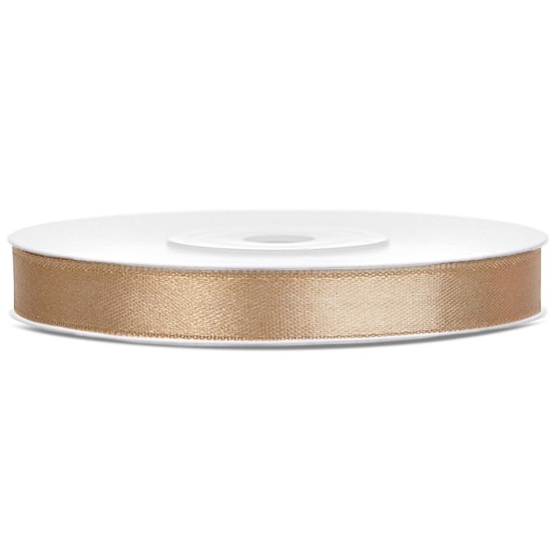 25m satin gift ribbon light gold 6mm wide