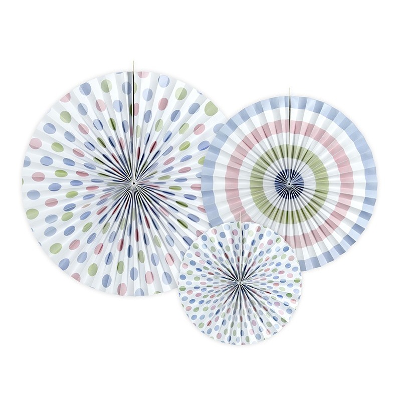 3 colorful spring party paper rosettes