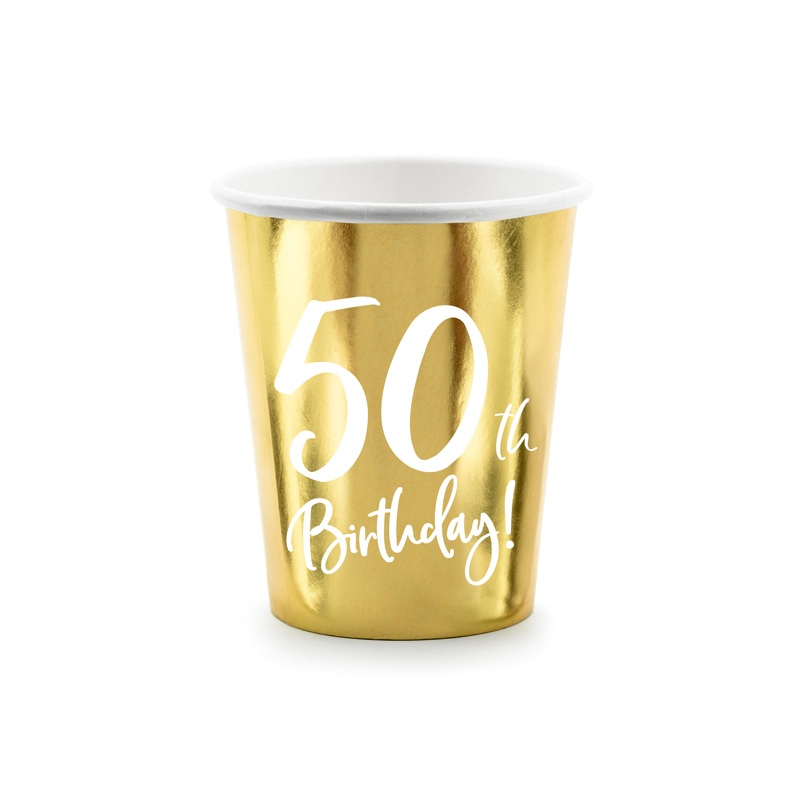 Becher 50th Birthday, gold, 220ml (1 VPE / 6 Stk.)