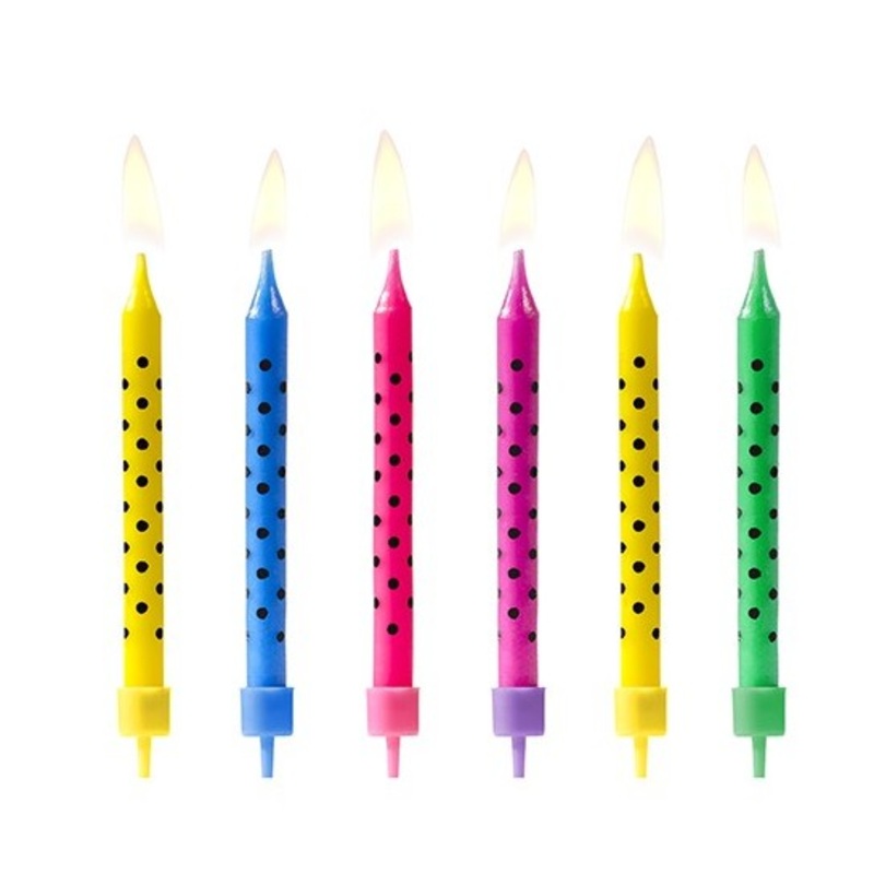Colorful dotted birthday candles 6 pieces