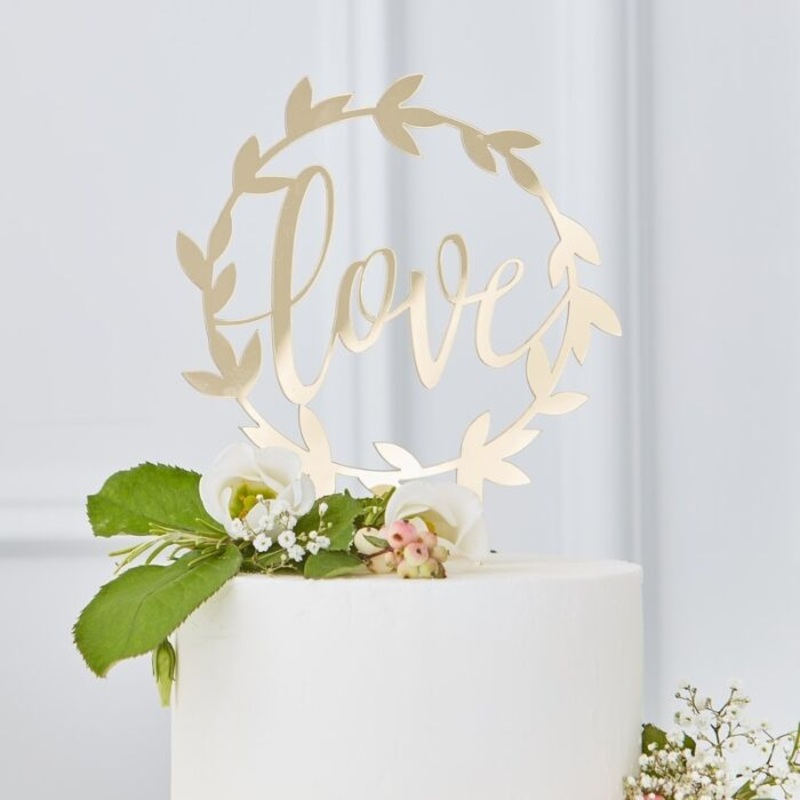 Golden Love acrylic cake decoration