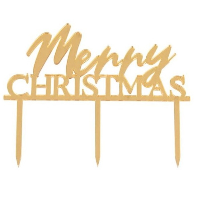 Golden Merry Christmas cake decoration