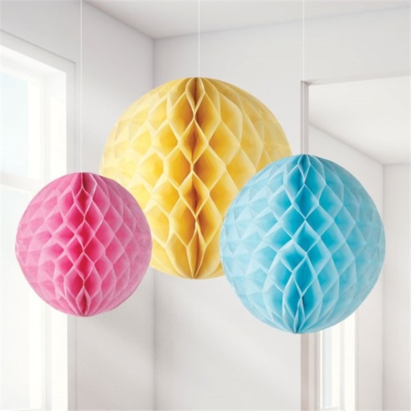 Pastel colored honeycomb ball set, 3 pieces