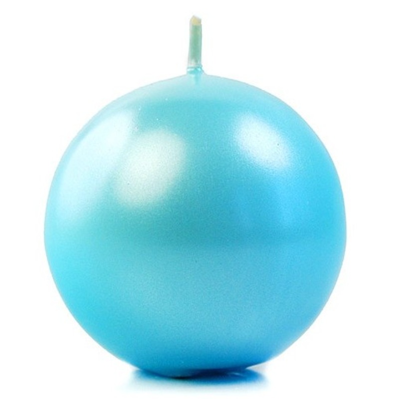 10 ball candles Torino azure blue metallic 6cm