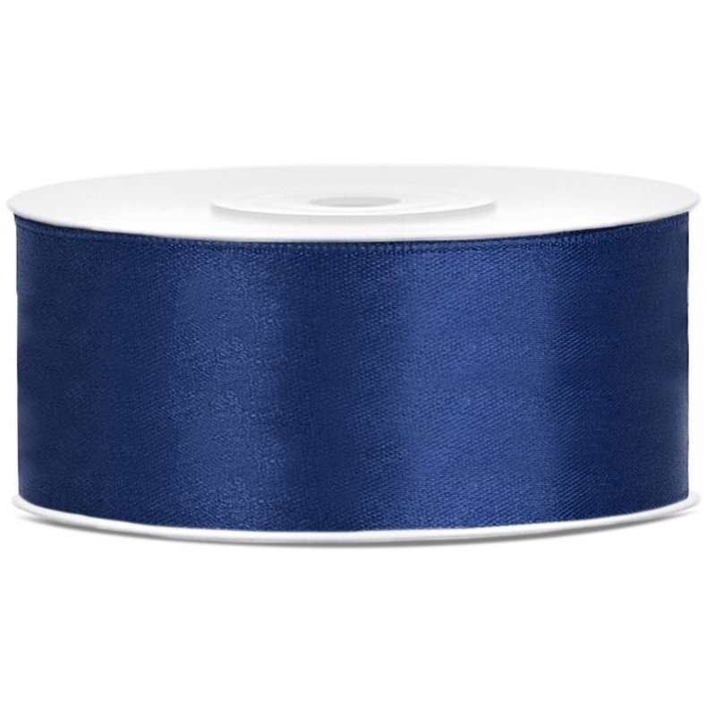 25m satin ribbon, navy blue, 25mm wide