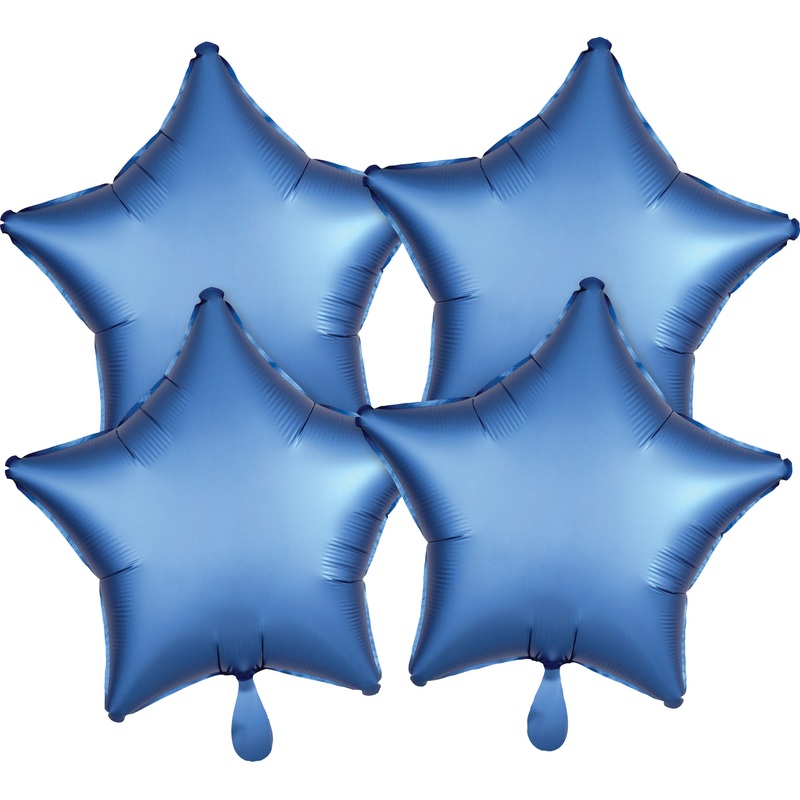 4 dark blue satin star balloons