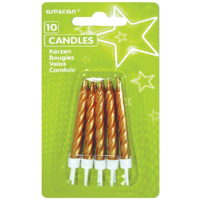 Birthday party cake candle gold metallic including holder 10 pieces