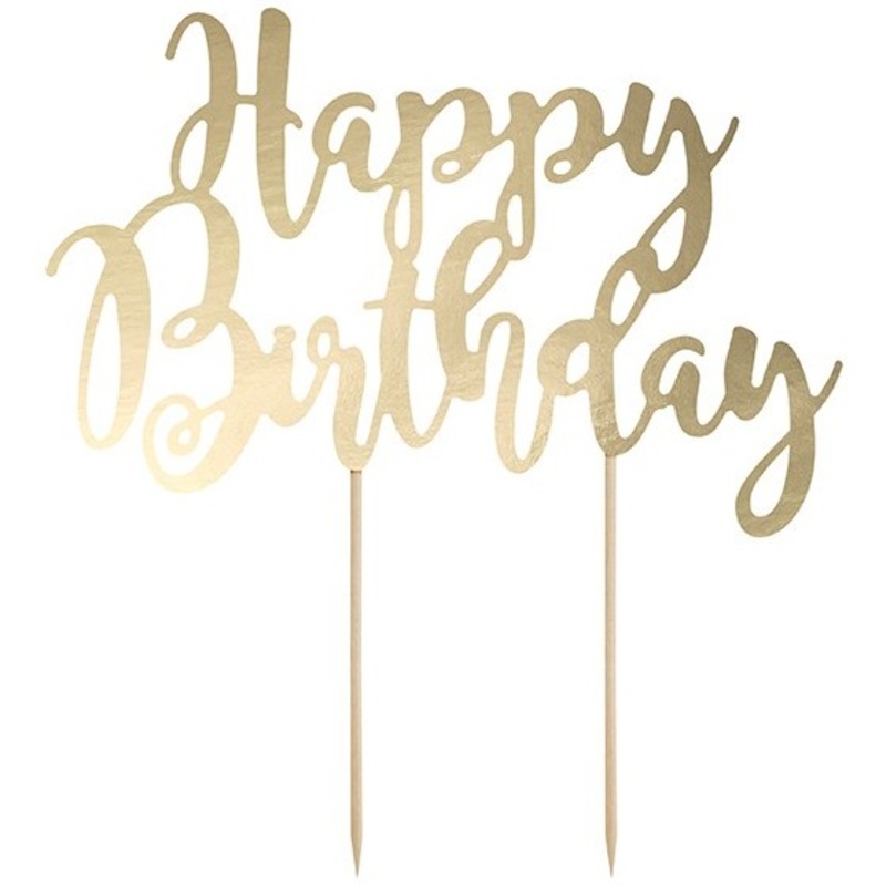 Gold Metallic Birthday Cake Decoration 22.5cm