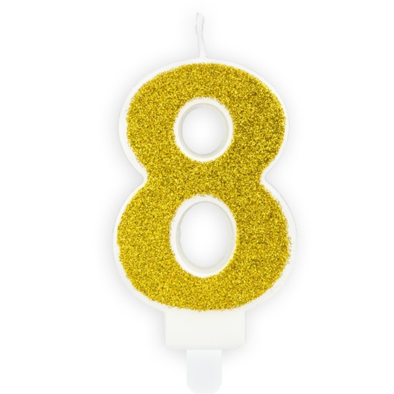 Gold shimmer cake candle number 8