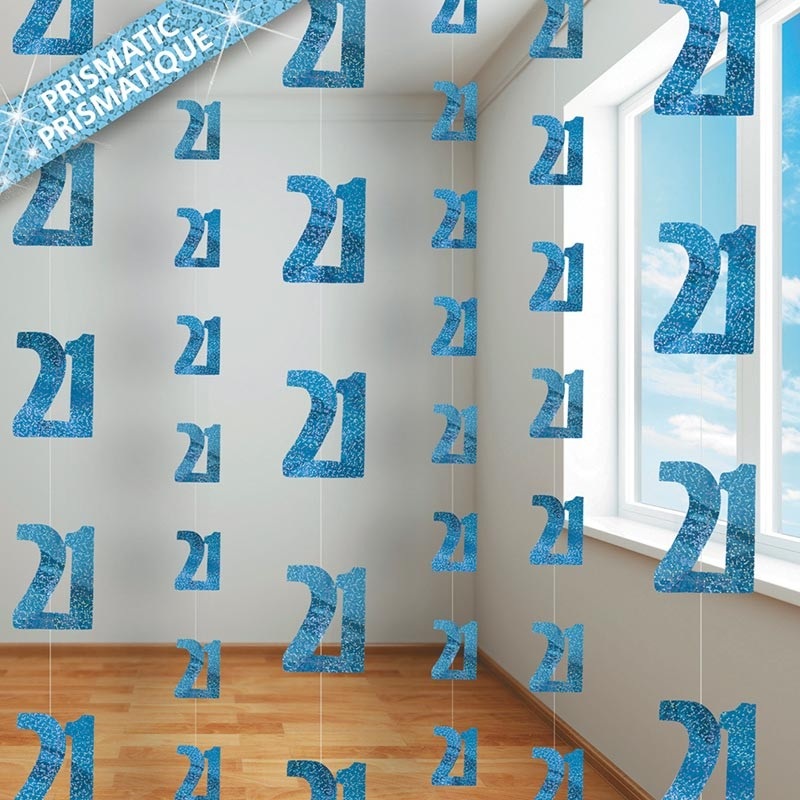 Happy Blue Sparkling 21st Birthday hanging decoration