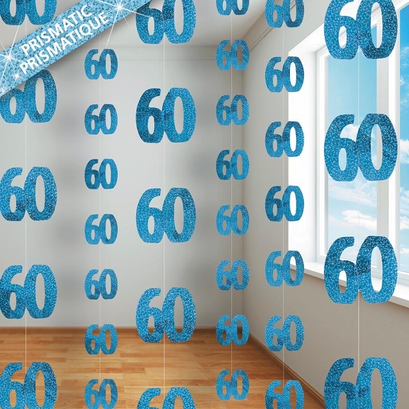 Happy Blue Sparkling 60th Birthday hanging decoration