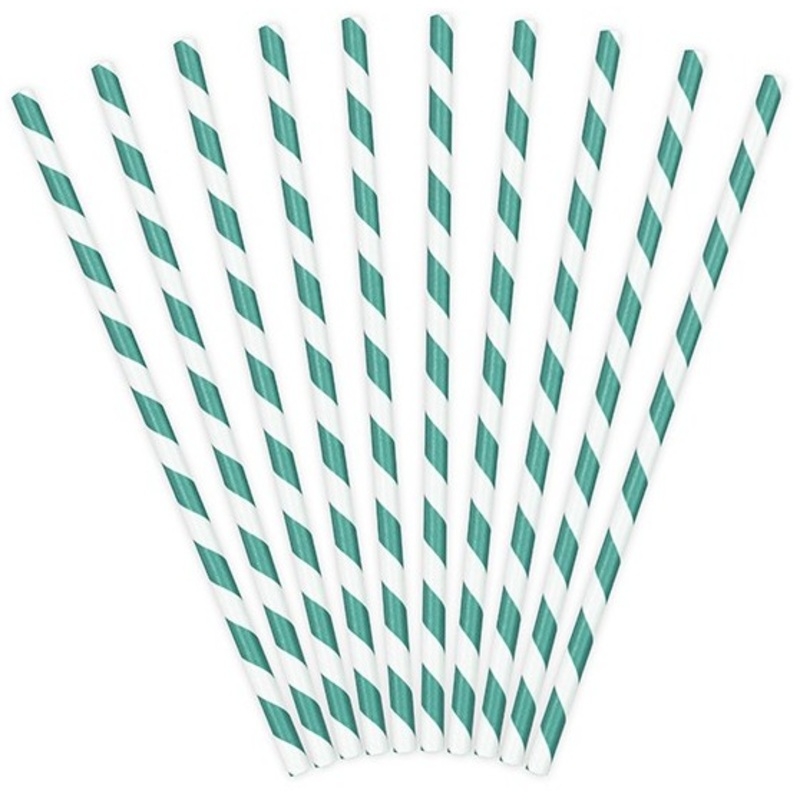 10 striped paper straws turquoise 19.5cm