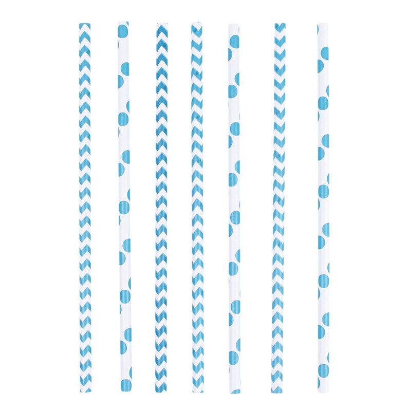24 Summerfeeling paper straws azure blue 19.5cm