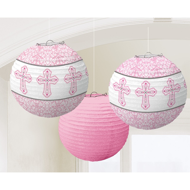 3 Chinese lanterns Holy Communion Pink 24cm