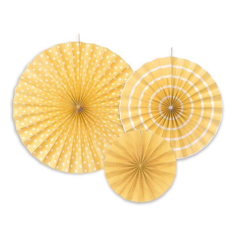 3 pattern mix paper rosettes yellow