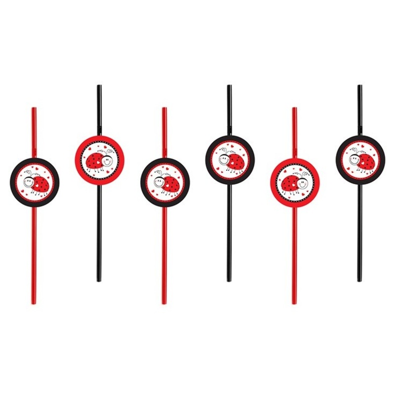 6 ladybug party straws 24cm