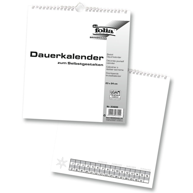 Bastel Dauerkalender 220g/m Druck schwarz Spiralbindung wei 23x24cm