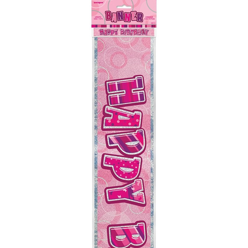 Birthday pink glitter dream party banner