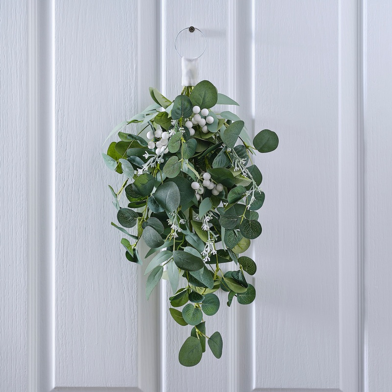 Eucalyptus door decoration with white berries 50cm