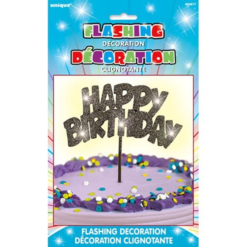 Happy Birthday LED cake decoration black