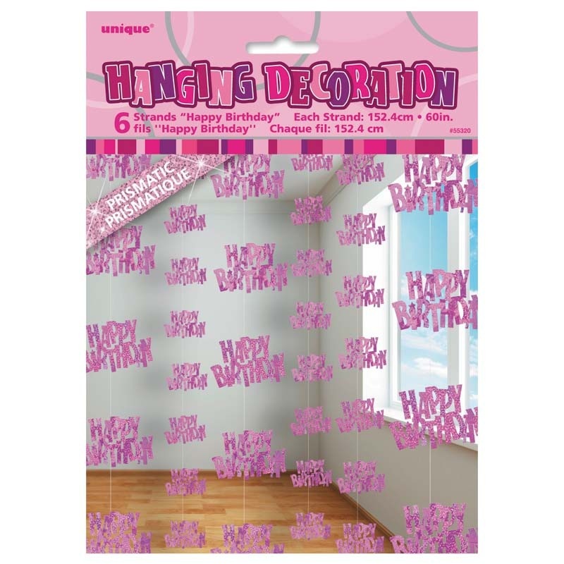 Happy Pink Sparkling Birthday hanging decoration
