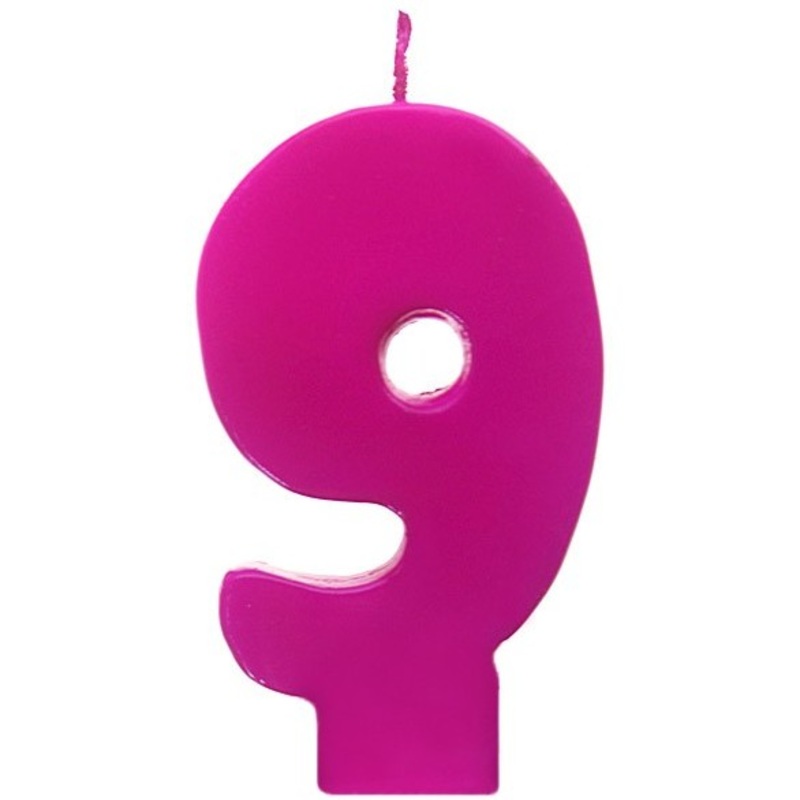 Pink birthday candle "9" 6.5cm