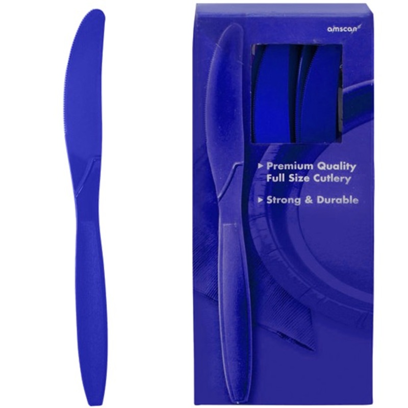Royal blue plastic knife set