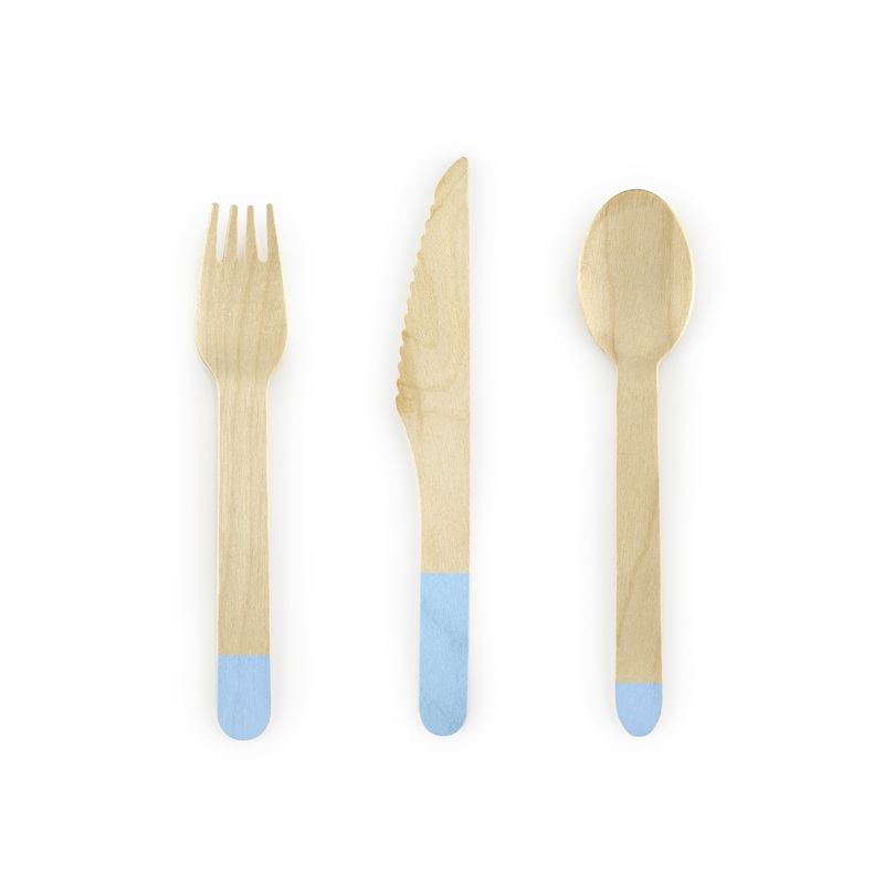 Wooden cutlery Woody light blue 18 pieces