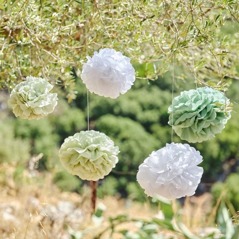 XX Paper Pom Poms Green and White Sage